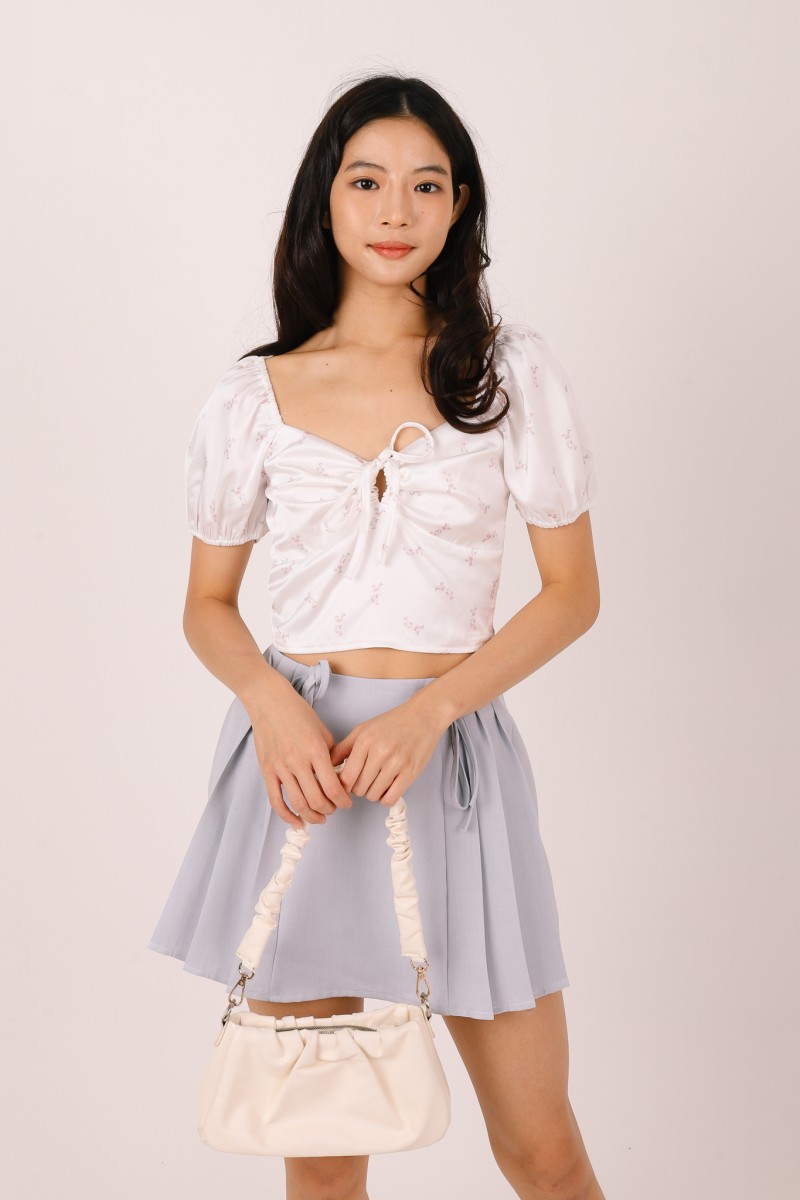 Nyomi Floral Satin Ribbon Crop Top in White