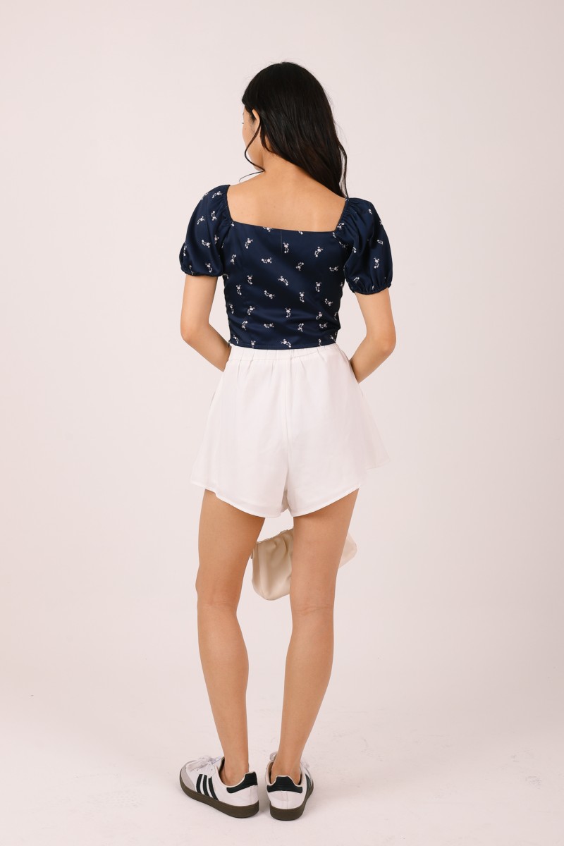 Nyomi Floral Satin Ribbon Crop Top in Navy