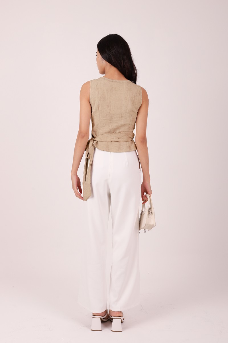 Evrae Ruched Wrap Vest Top in Warm Taupe