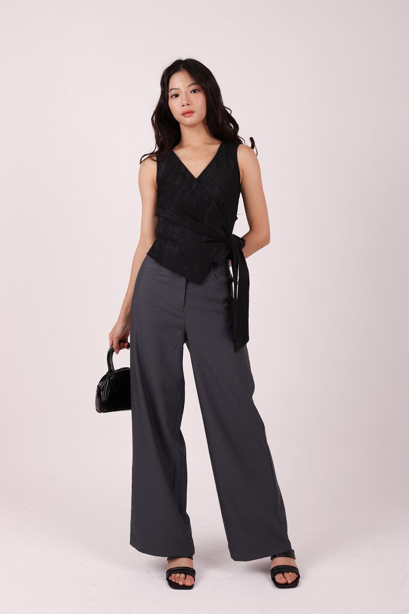 Evrae Ruched Wrap Vest Top in Black