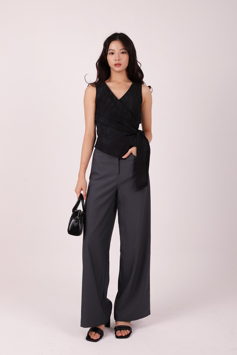 Evrae Ruched Wrap Vest Top in Black
