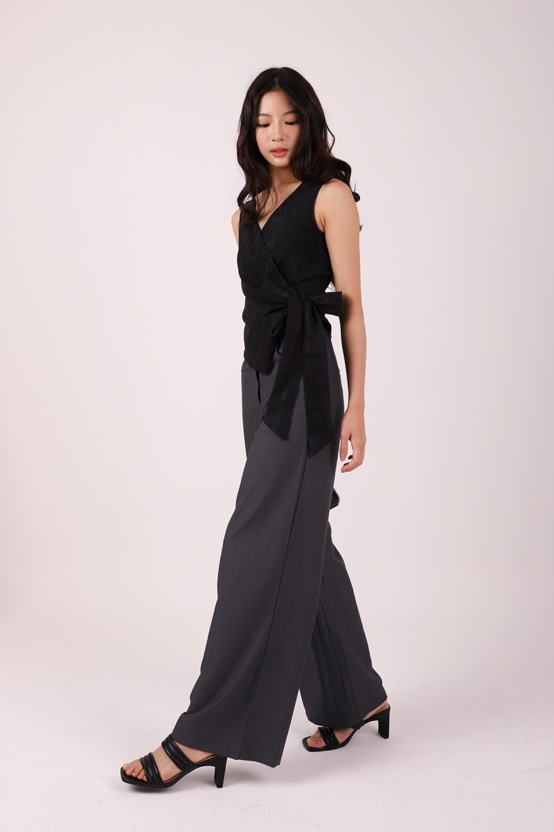Evrae Ruched Wrap Vest Top in Black