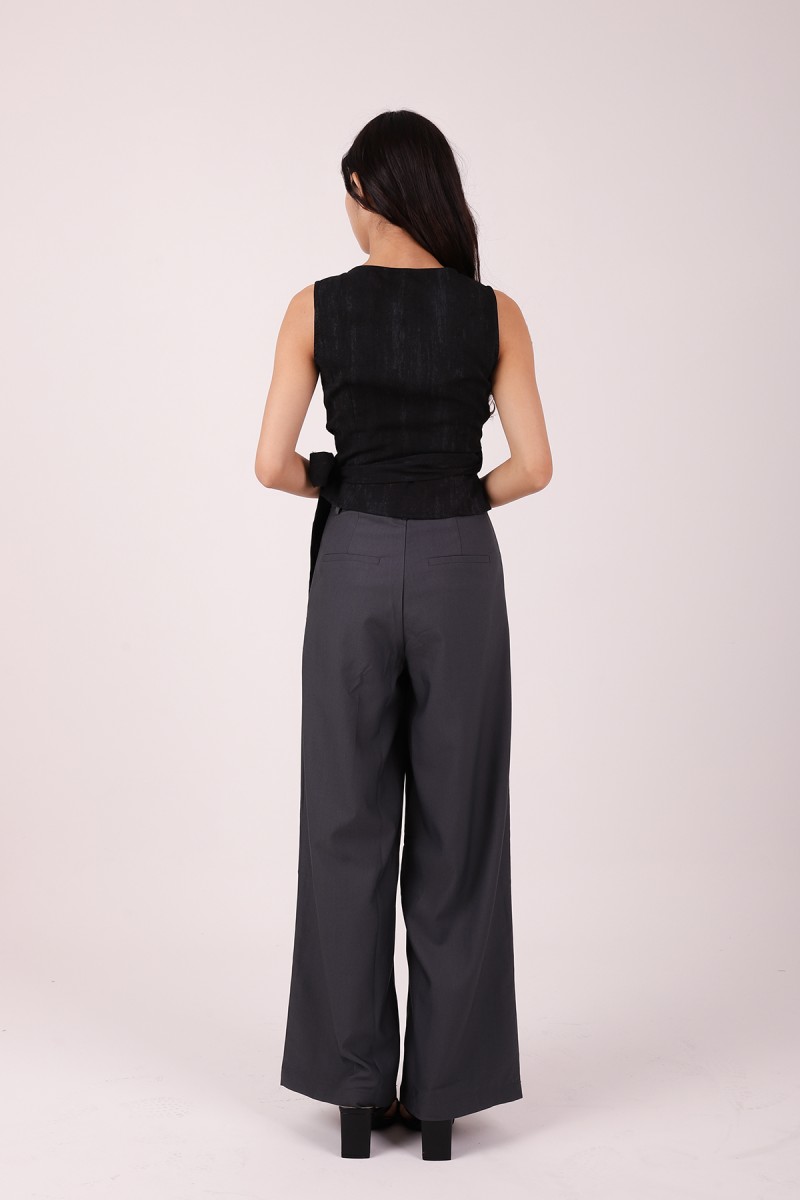 Evrae Ruched Wrap Vest Top in Black