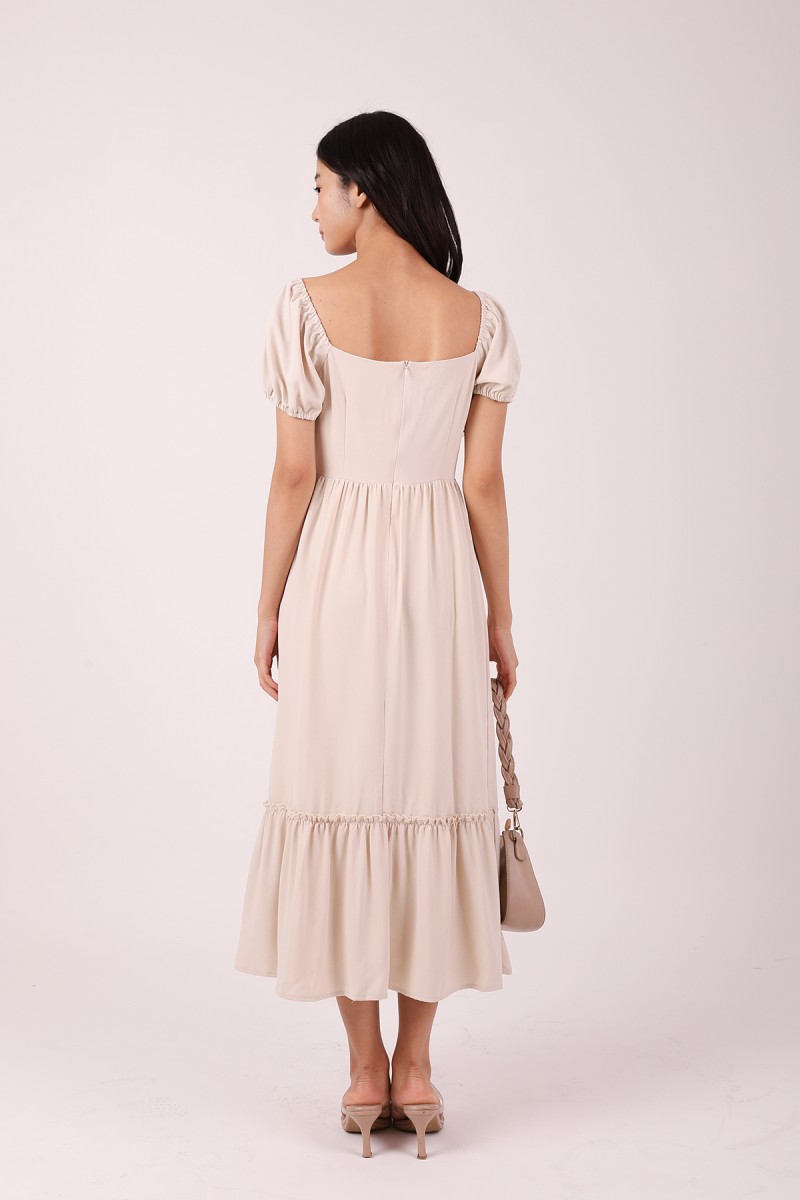 Triselle Puff Sleeves Midi Dress in Cream