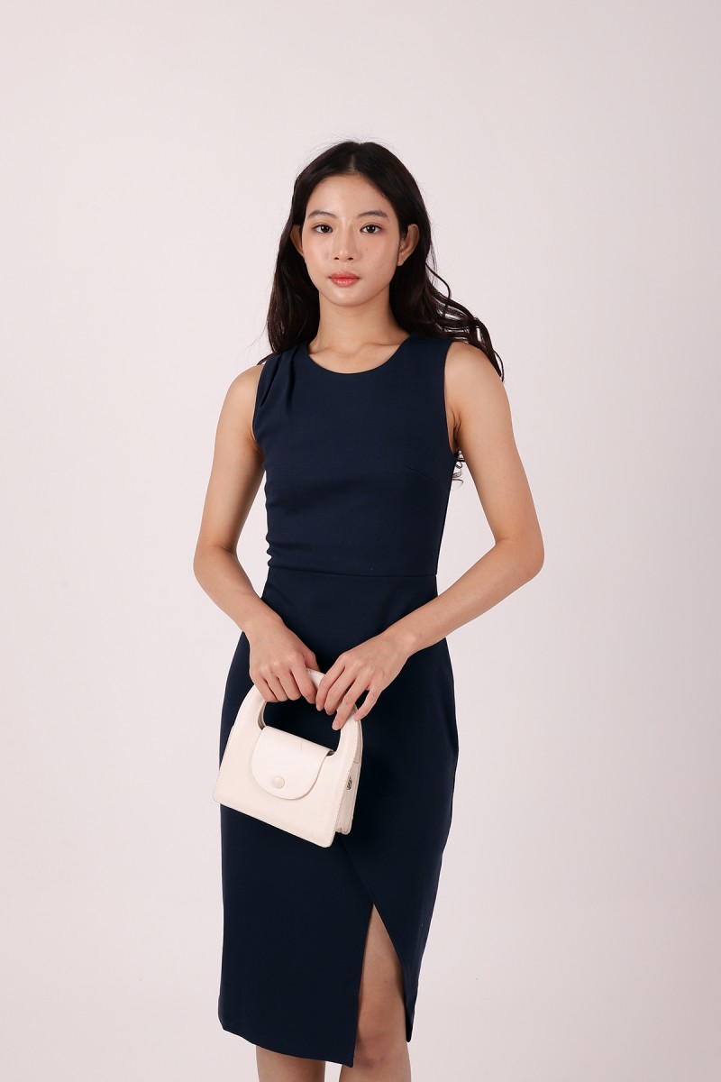 Caelina Overlay Sleeveless Dress in Navy