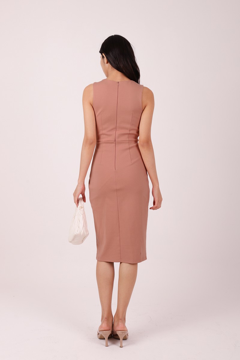 Caelina Overlay Sleeveless Dress in Rust