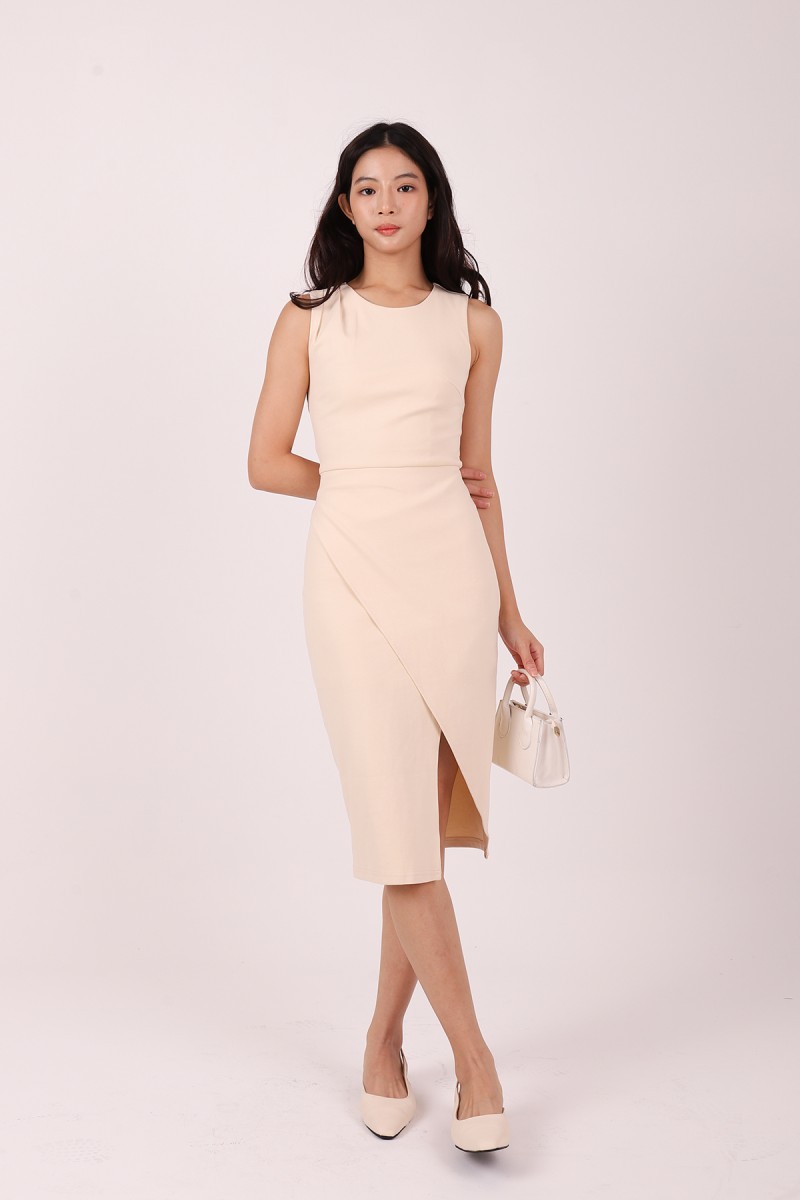 Caelina Overlay Sleeveless Dress in Cream