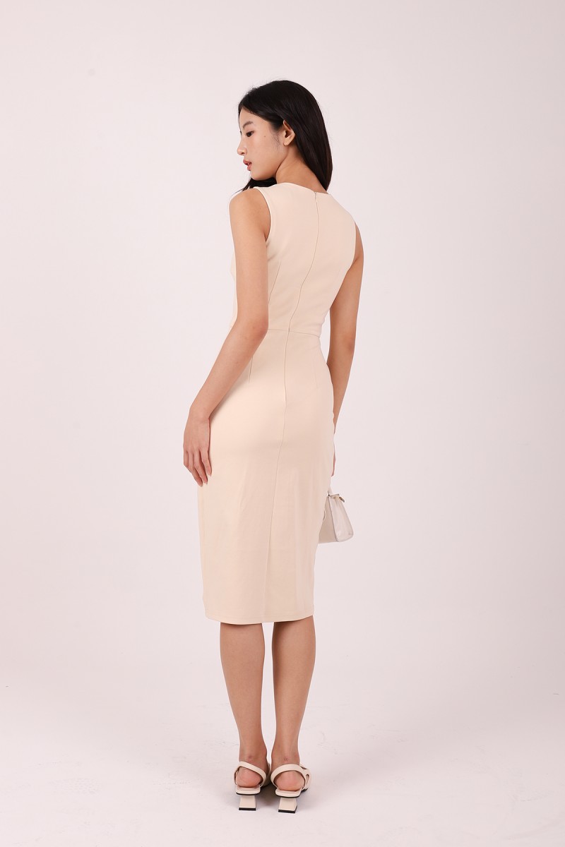 Caelina Overlay Sleeveless Dress in Cream