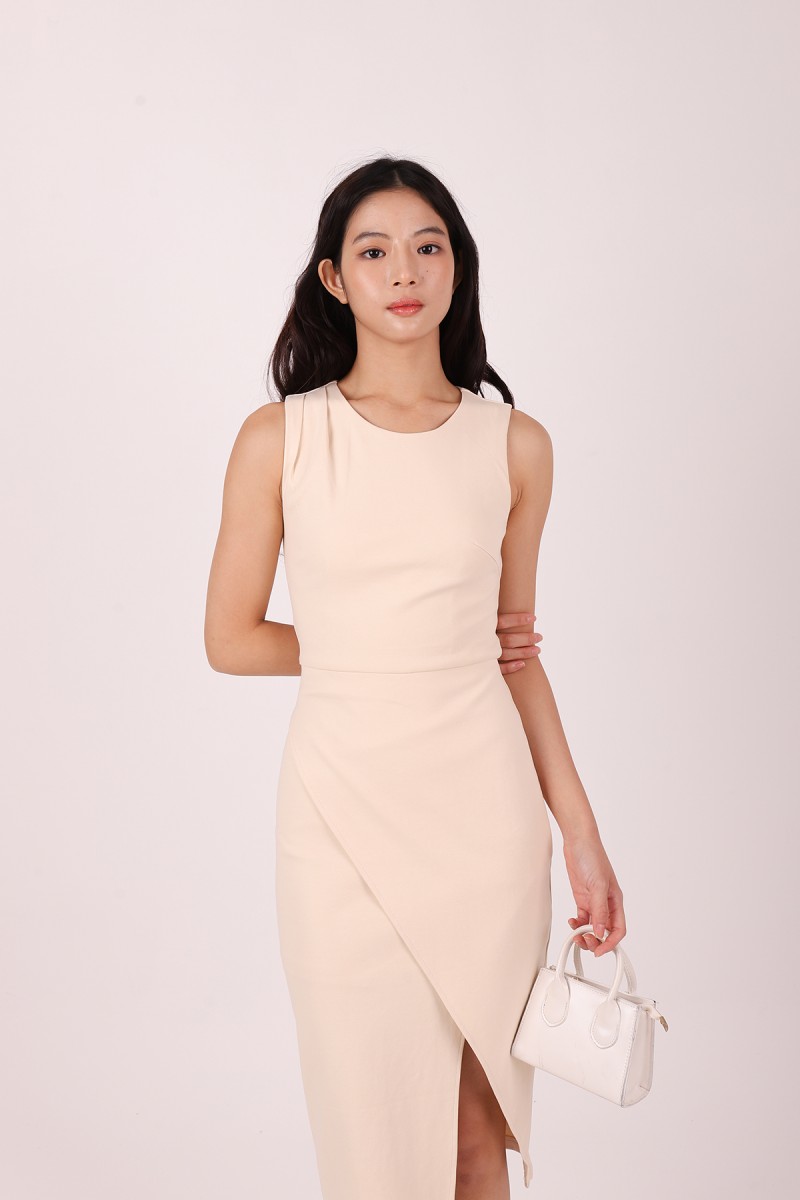 Caelina Overlay Sleeveless Dress in Cream