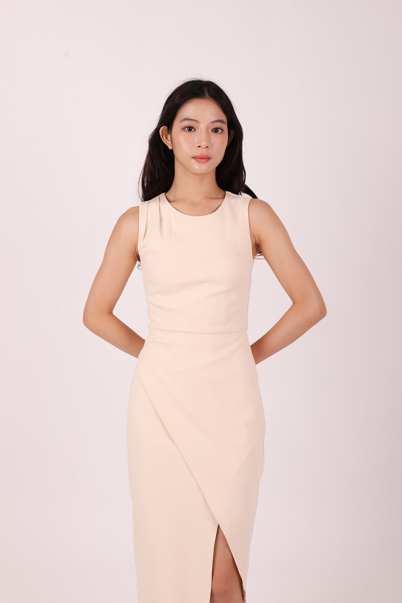 Caelina Overlay Sleeveless Dress in Cream