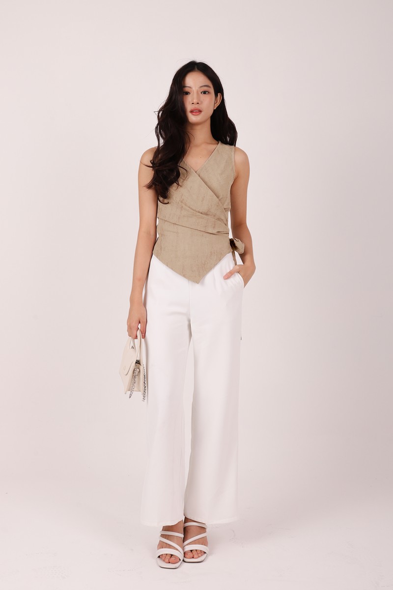 Evrae Ruched Wrap Vest Top in Warm Taupe