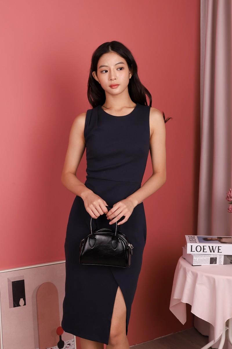 Caelina Overlay Sleeveless Dress in Navy