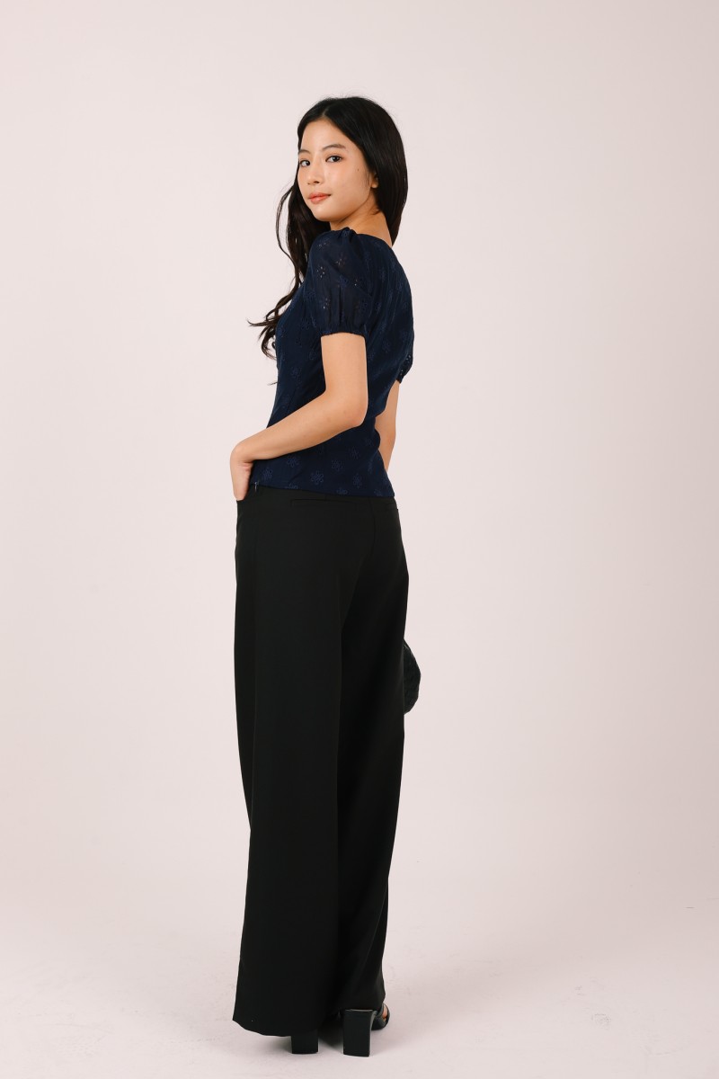 Sonari Eyelet Boat Neck Top in Navy