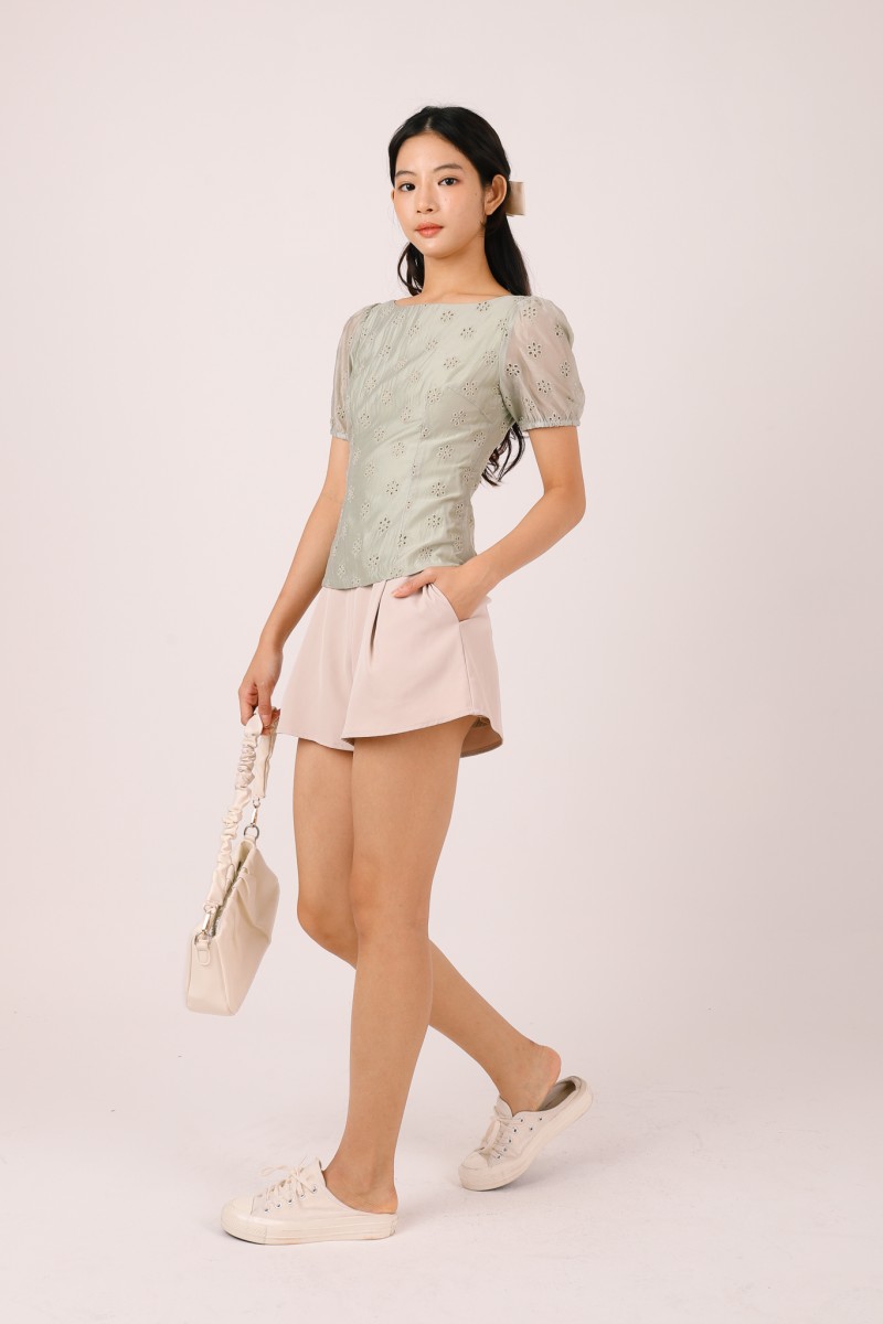Sonari Eyelet Boat Neck Top in Sage