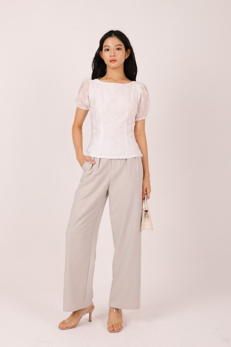 Sonari Eyelet Boat Neck Top in White