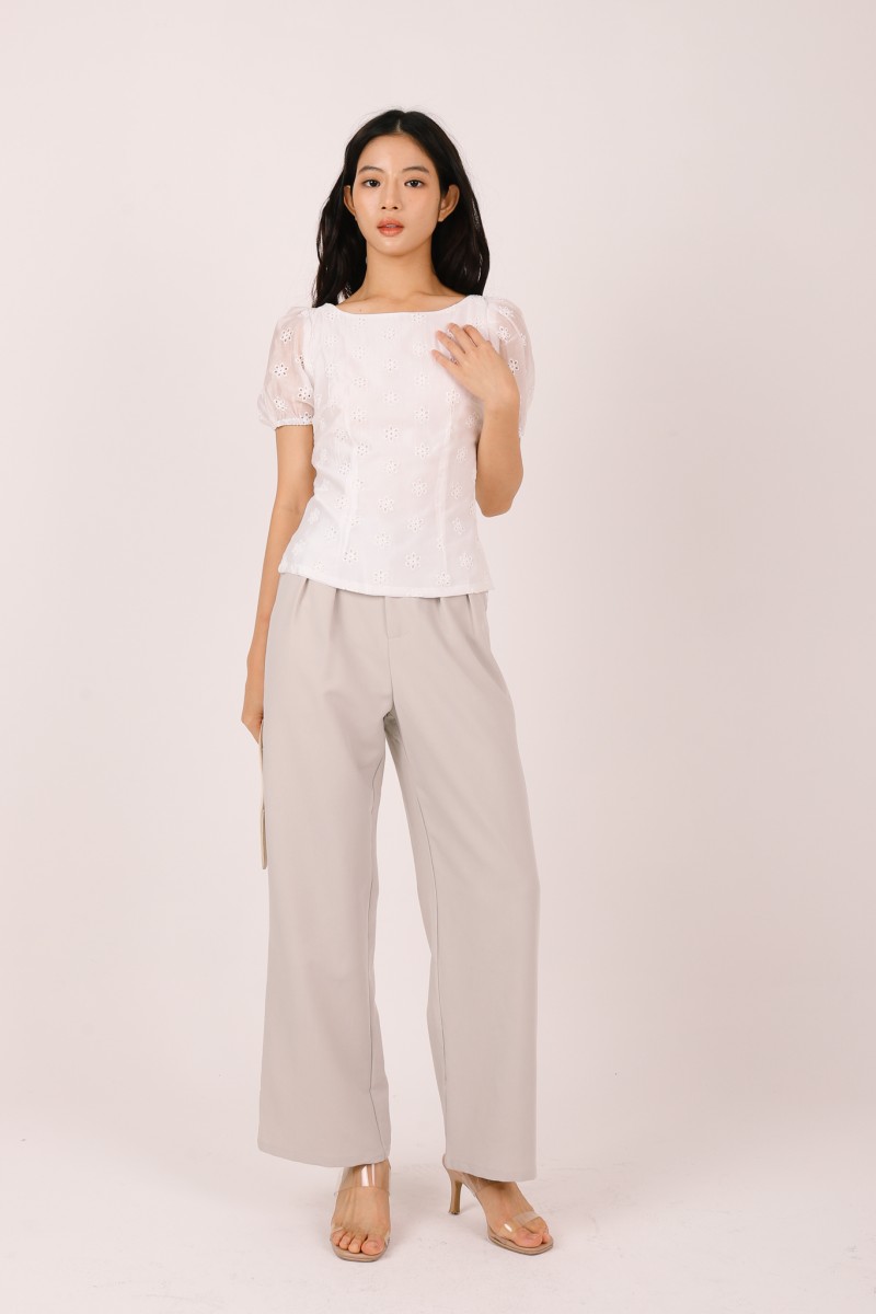 Sonari Eyelet Boat Neck Top in White