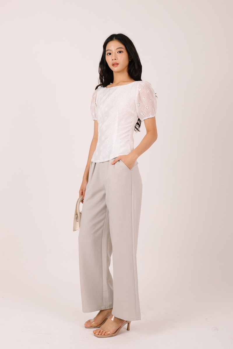 Sonari Eyelet Boat Neck Top in White