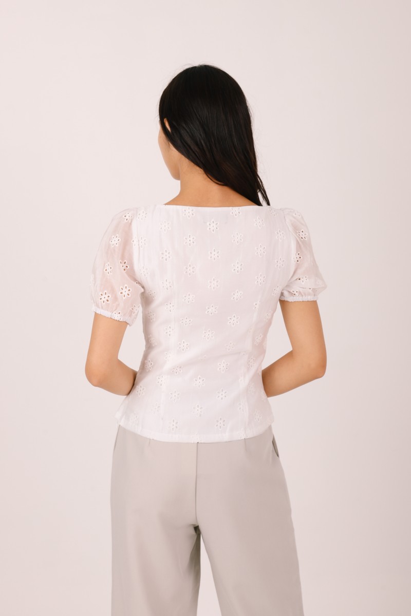Sonari Eyelet Boat Neck Top in White