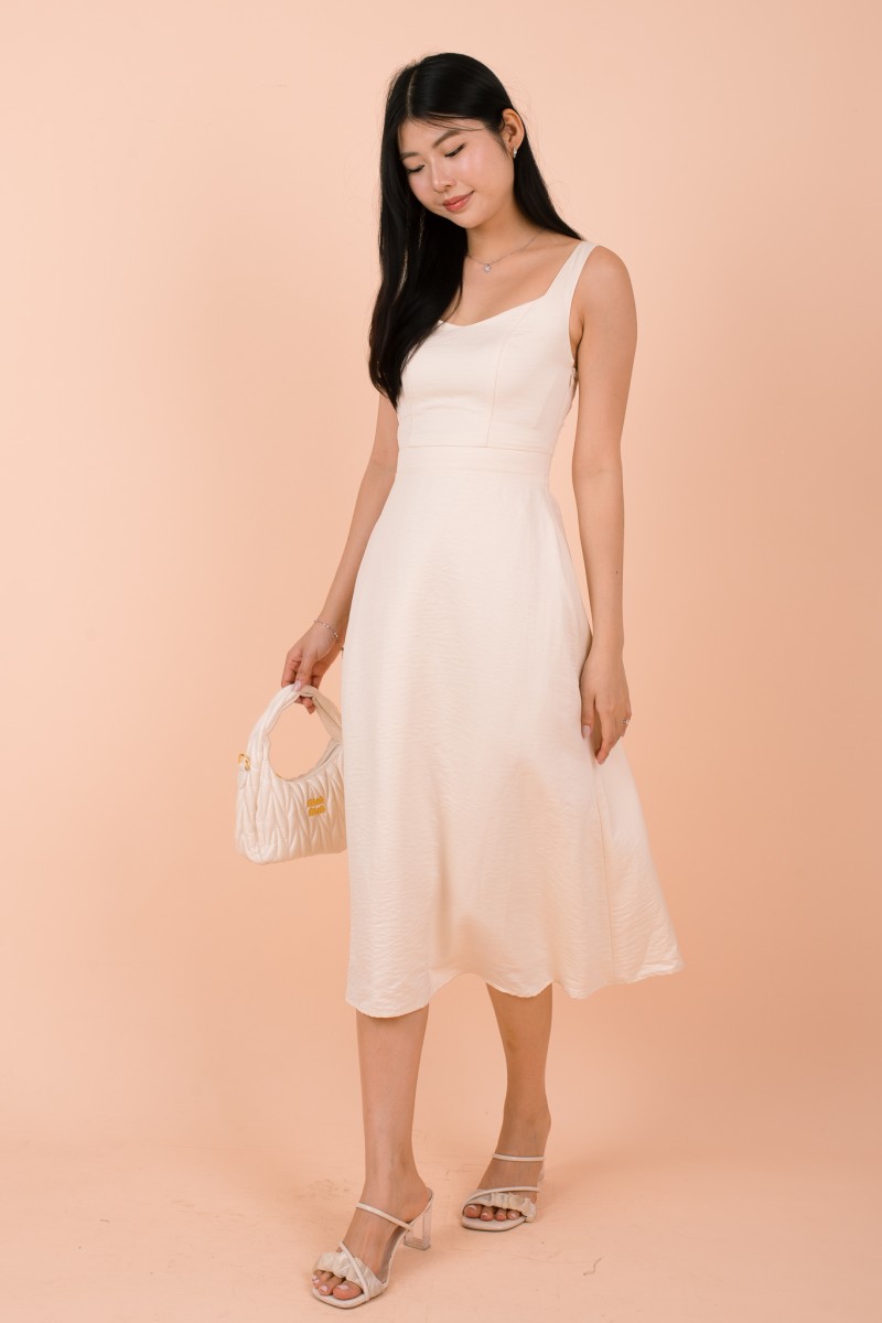 Amavia Bow-Back Suade Dress in Cream