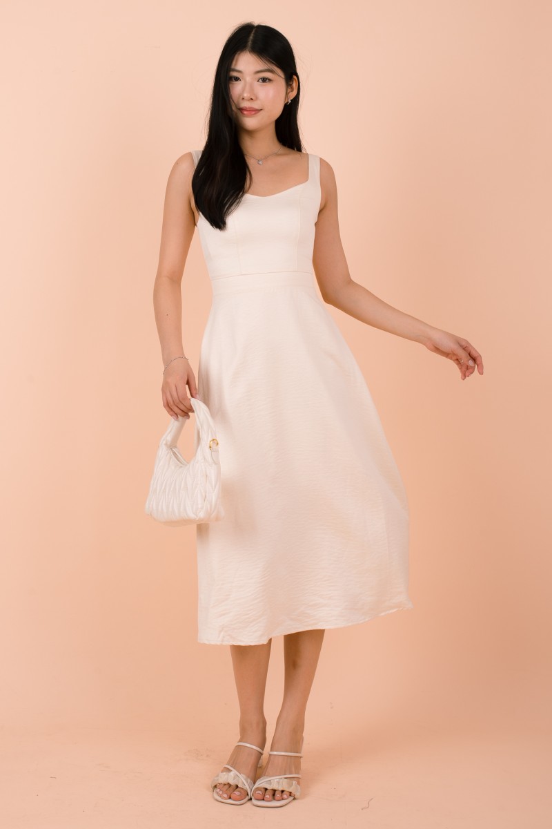 Amavia Bow-Back Suade Dress in Cream
