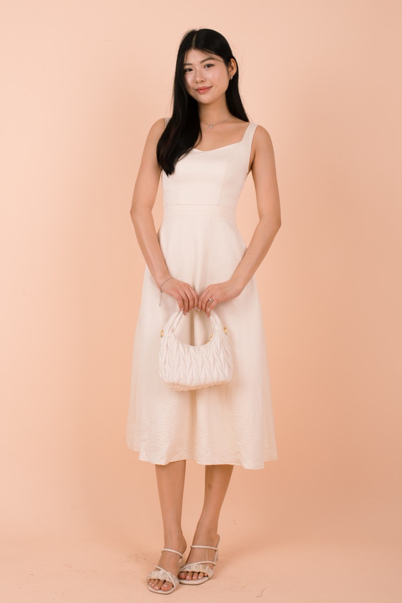 Amavia Bow-Back Suade Dress in Cream
