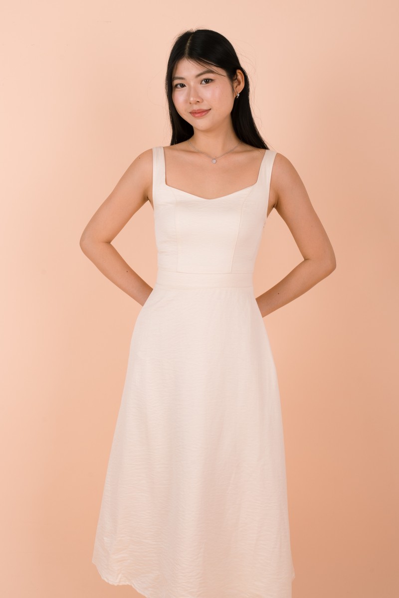 Amavia Bow-Back Suade Dress in Cream