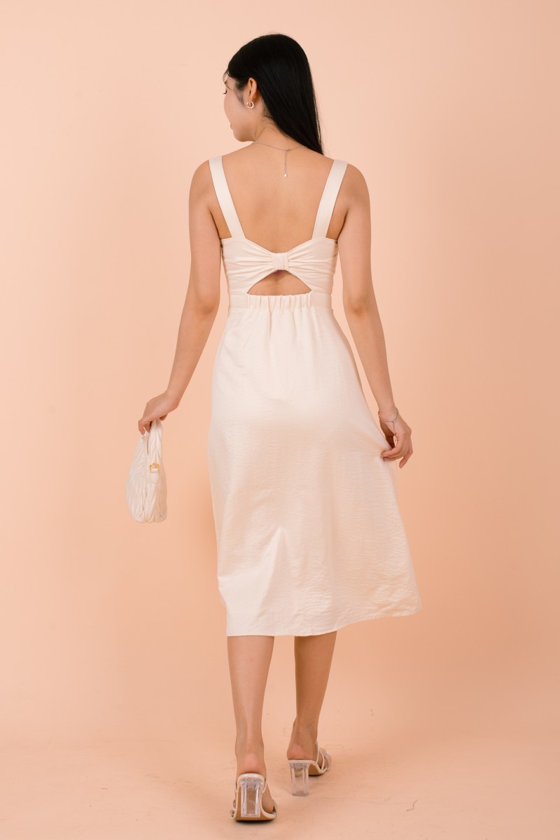 Amavia Bow-Back Suade Dress in Cream