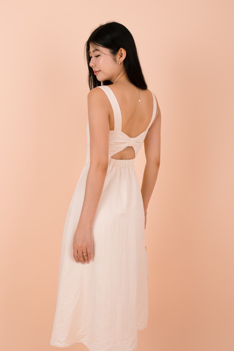 Amavia Bow-Back Suade Dress in Cream