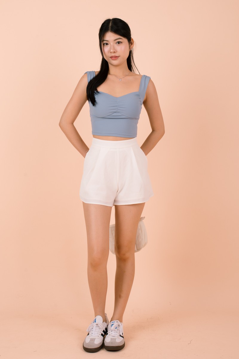 Aeris Padded Ruched Sweetheart Top in Blue