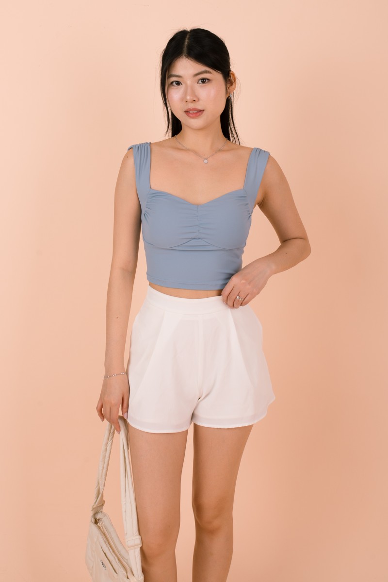 Aeris Padded Ruched Sweetheart Top in Blue