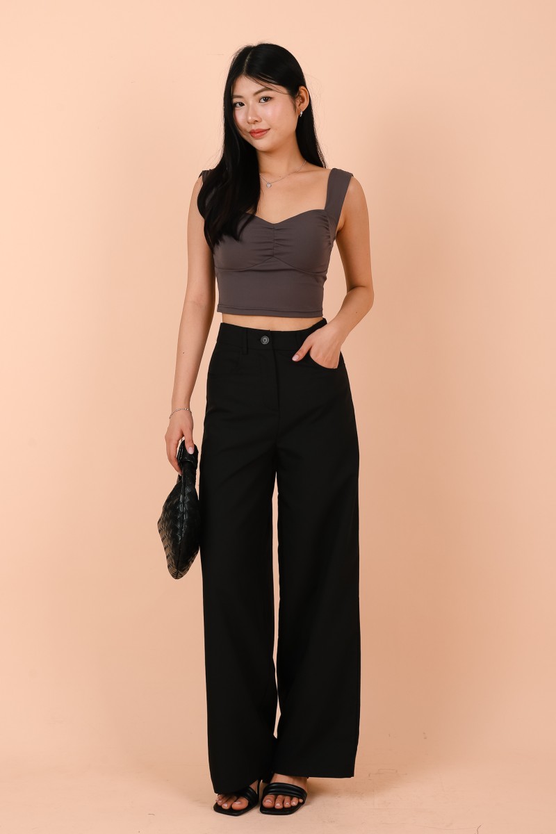 Aeris Padded Ruched Sweetheart Top in Gunmetal