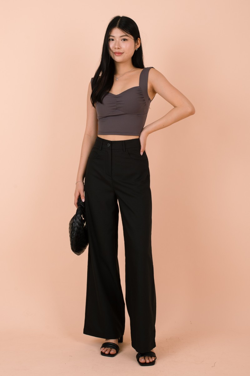Aeris Padded Ruched Sweetheart Top in Gunmetal