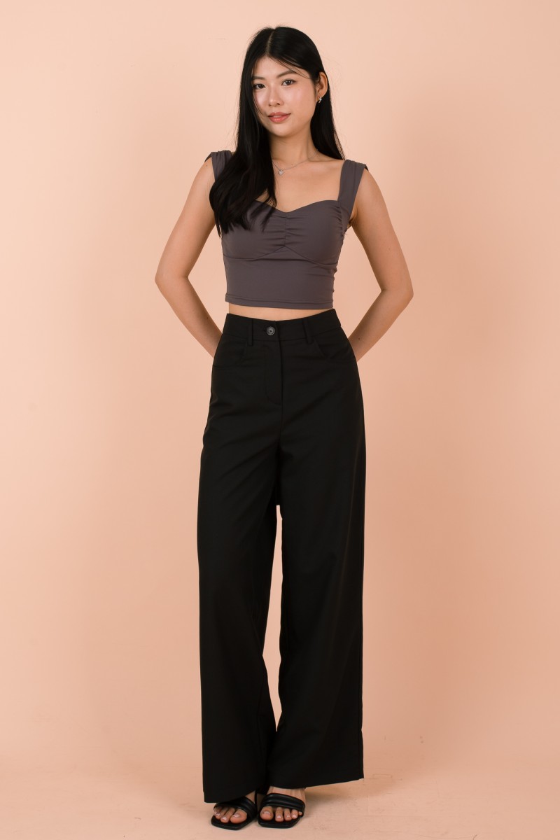Aeris Padded Ruched Sweetheart Top in Gunmetal