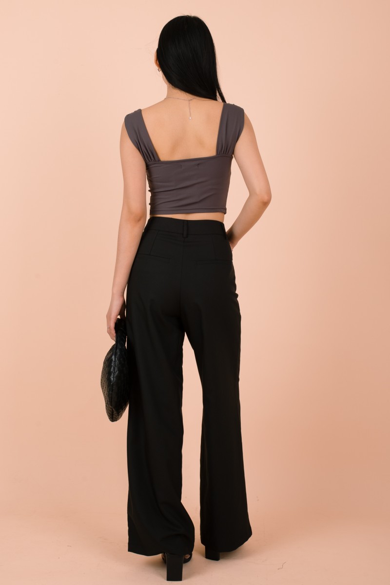 Aeris Padded Ruched Sweetheart Top in Gunmetal