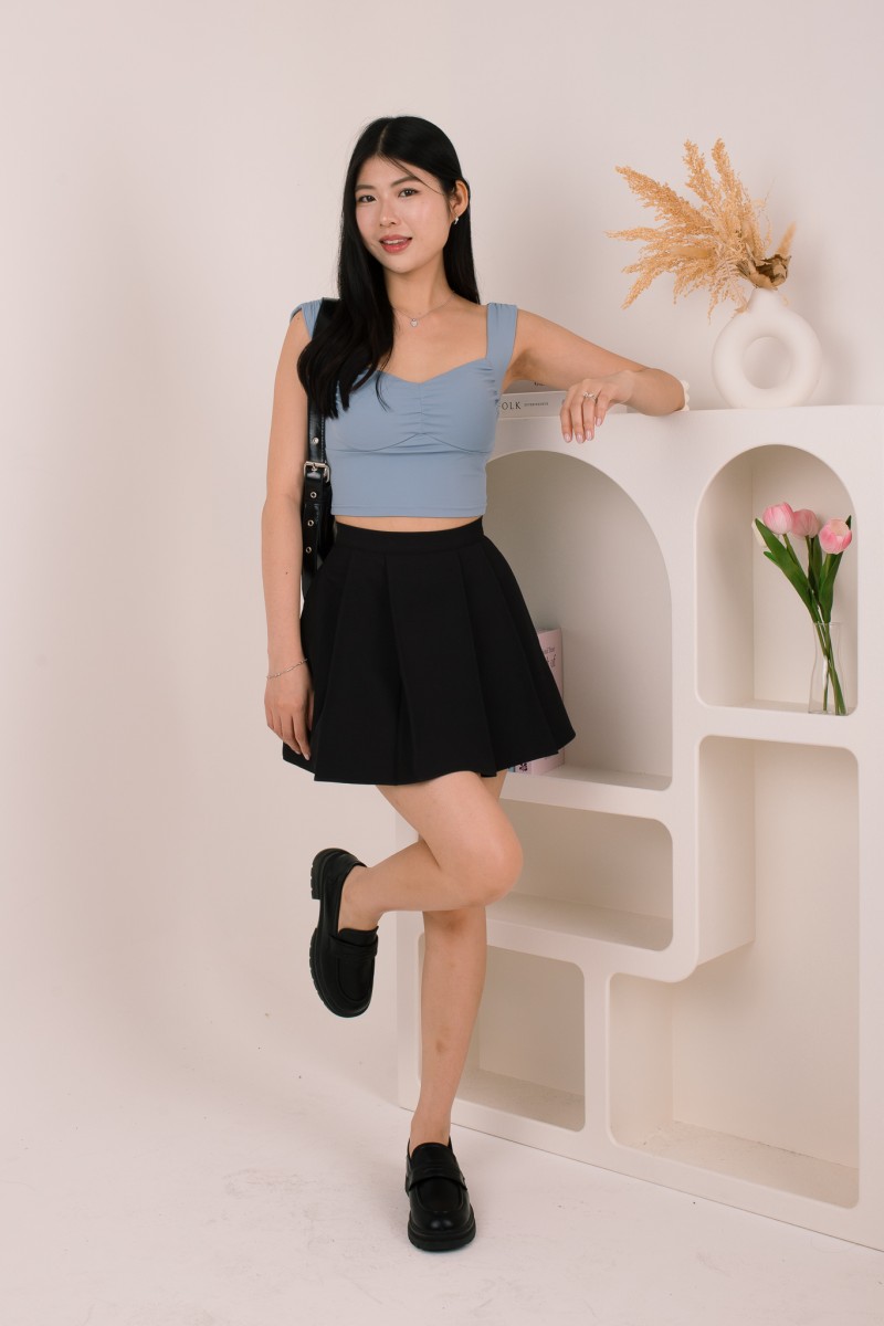 Aeris Padded Ruched Sweetheart Top in Blue