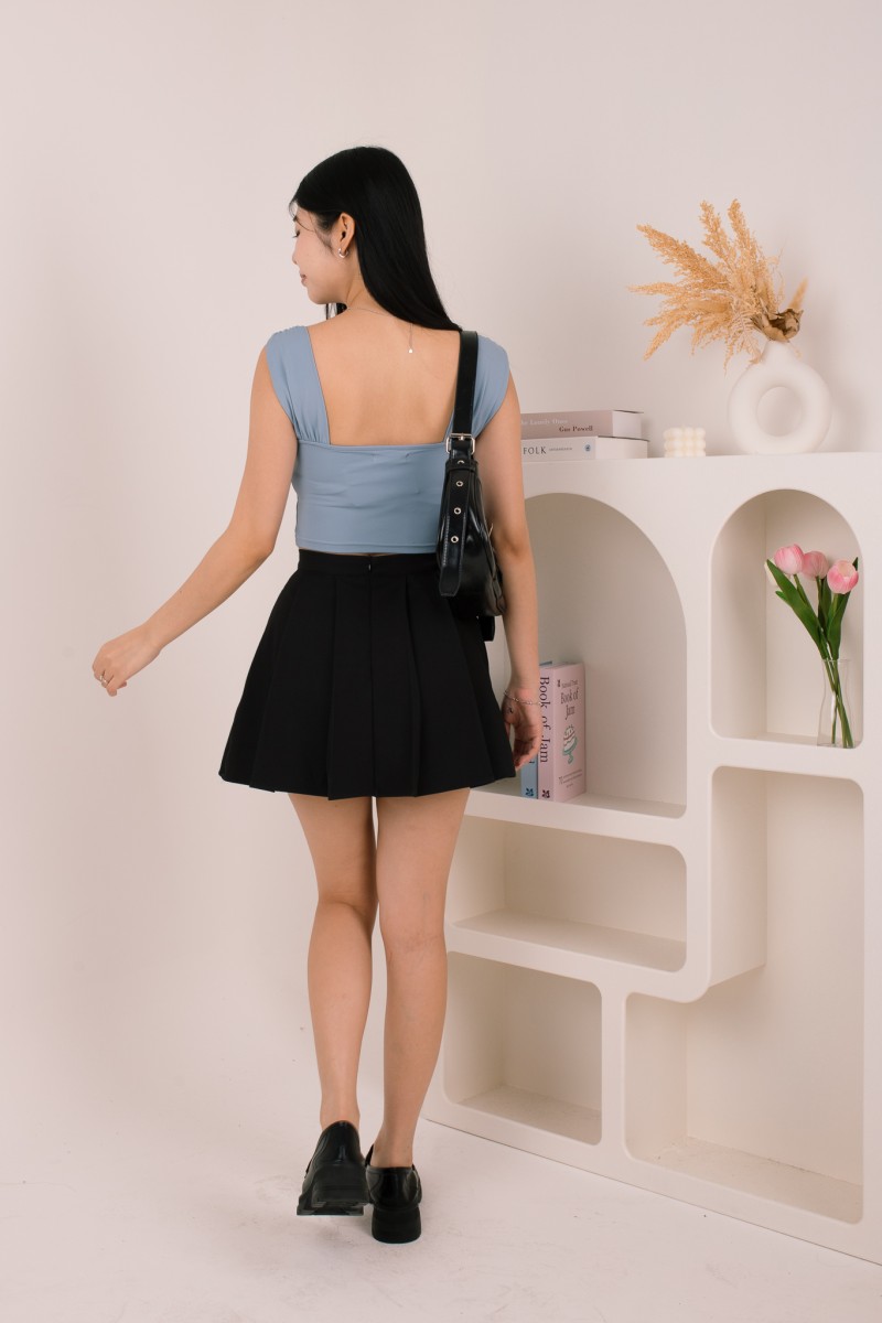 Aeris Padded Ruched Sweetheart Top in Blue