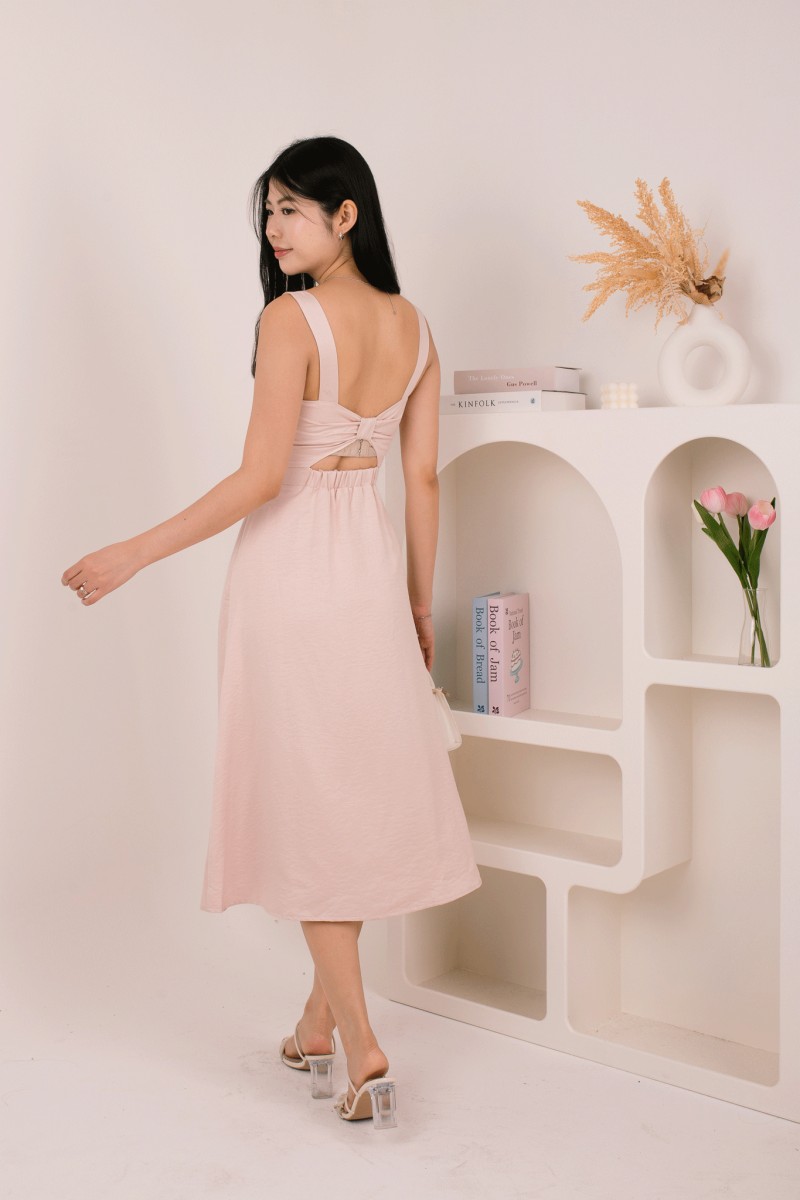 Amavia Bow-Back Suade Dress in Champagne Pink