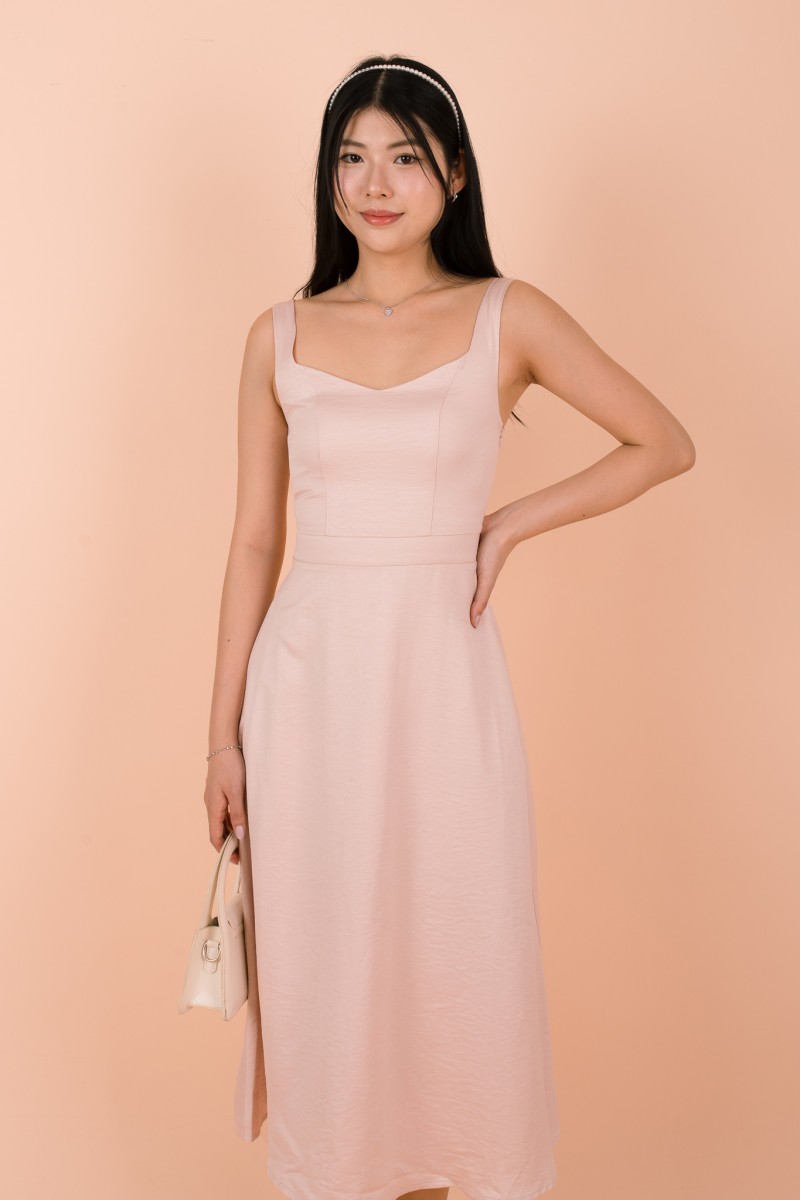 Amavia Bow-Back Suade Dress in Champagne Pink
