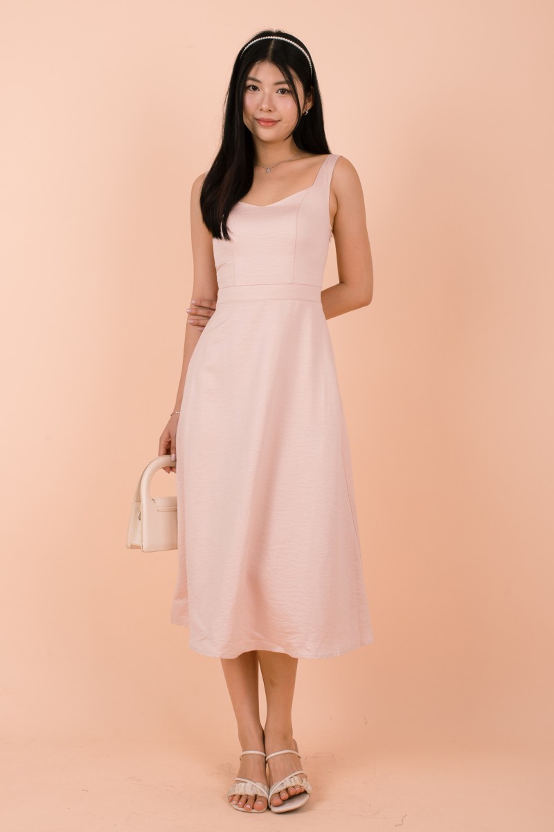 Amavia Bow-Back Suade Dress in Champagne Pink