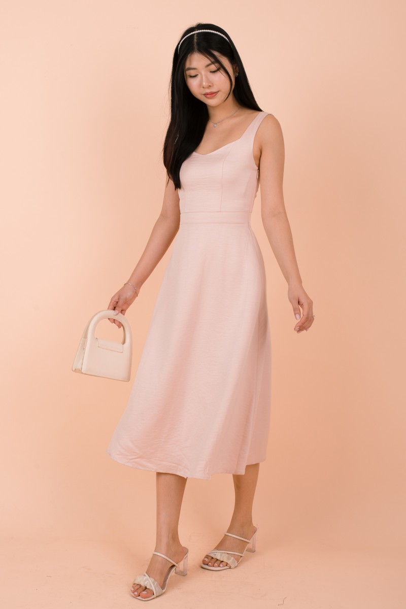 Amavia Bow-Back Suade Dress in Champagne Pink
