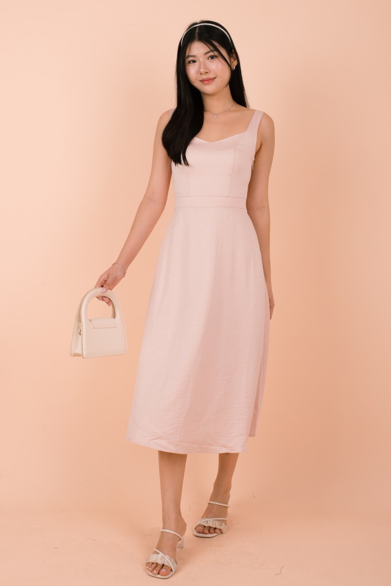Amavia Bow-Back Suade Dress in Champagne Pink