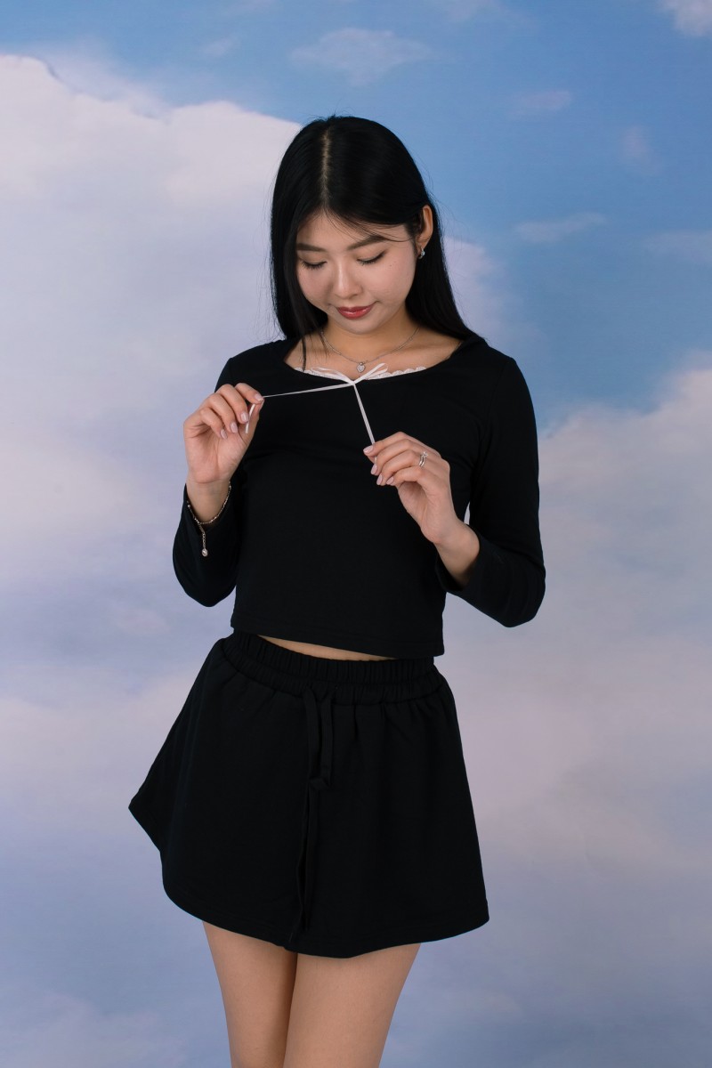 Lilo Lace Tie-Front Loungewear Set in Black