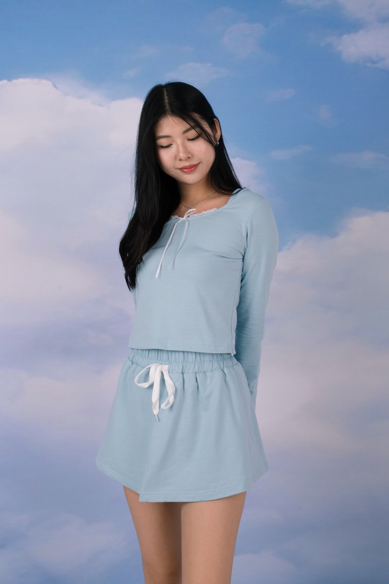 Lilo Lace Tie-Front Loungewear Set in Sky Blue