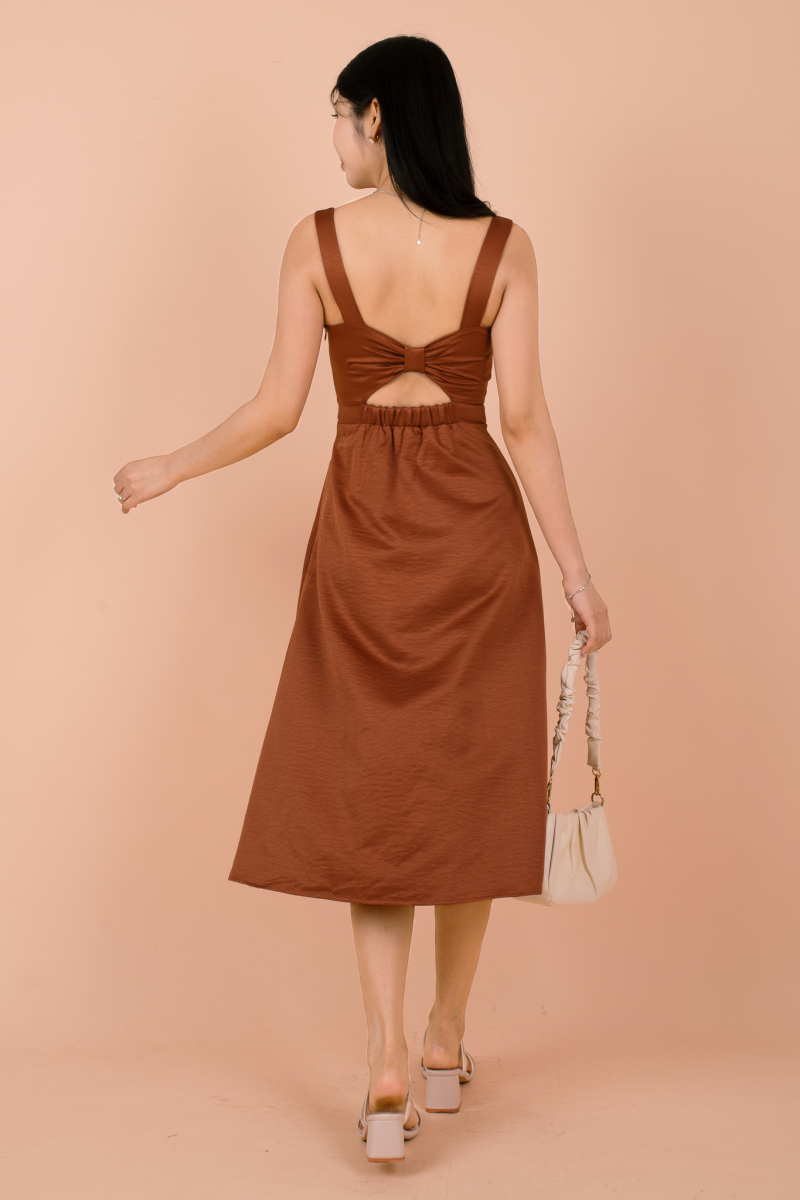 Amavia Bow-Back Suade Dress in Burnt Orange
