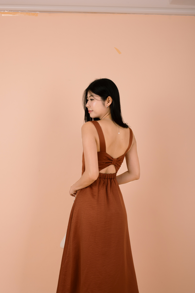 Amavia Bow-Back Suade Dress in Burnt Orange