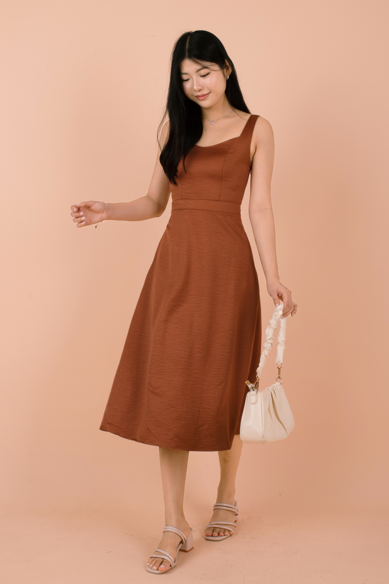 Amavia Bow-Back Suade Dress in Burnt Orange