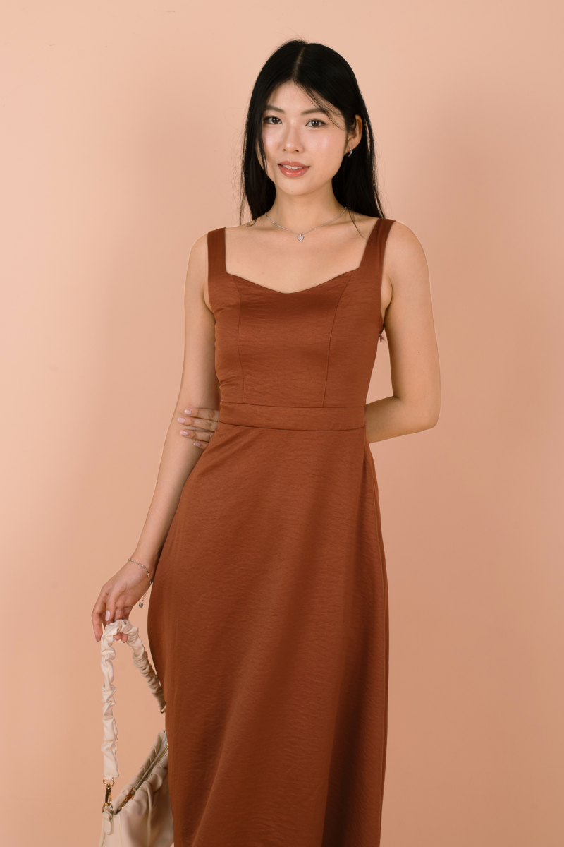 Amavia Bow-Back Suade Dress in Burnt Orange