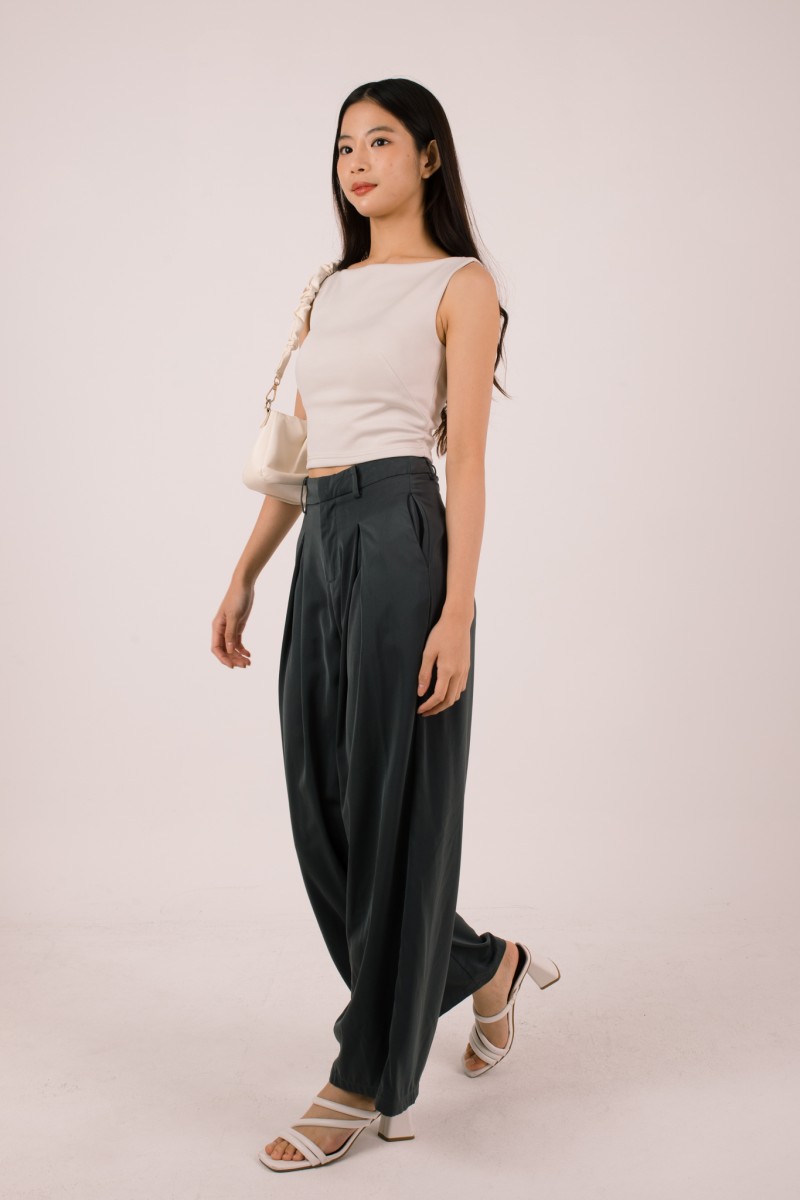 RESTOCK4: Paddle Padded Boat-Neck Top in Stone Grey