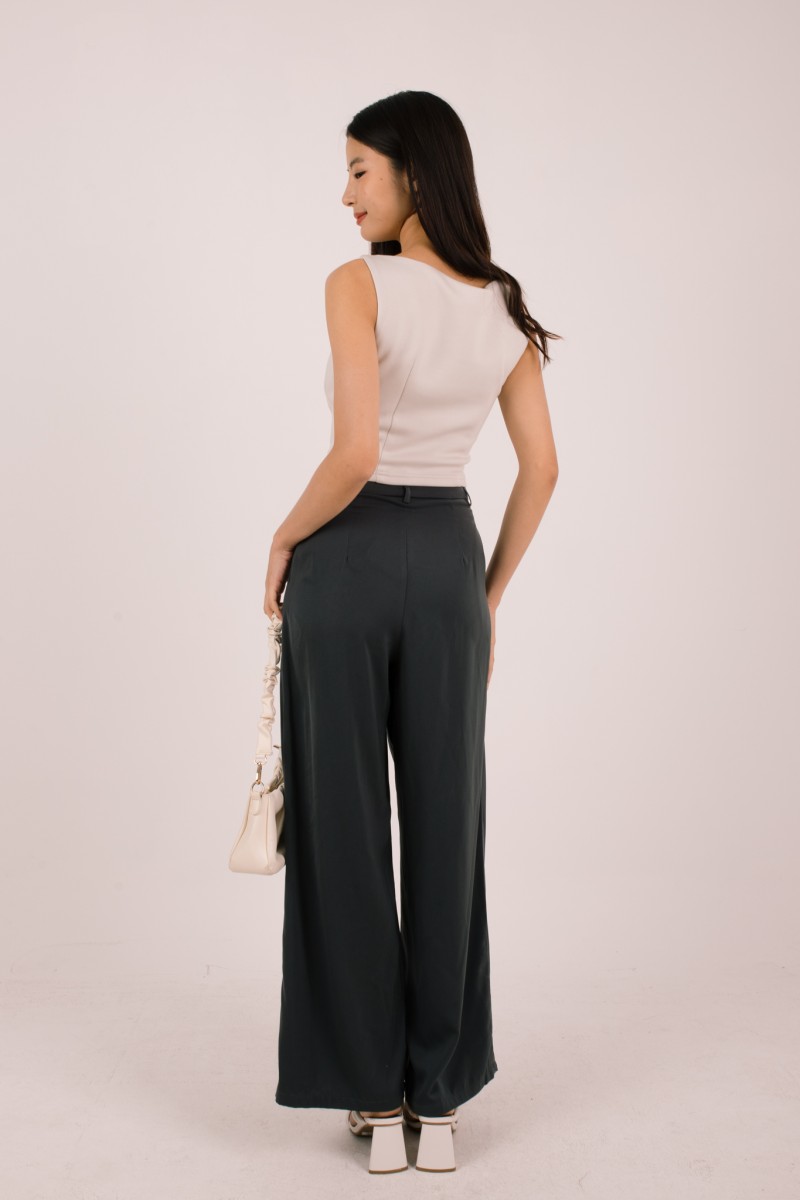RESTOCK4: Paddle Padded Boat-Neck Top in Stone Grey