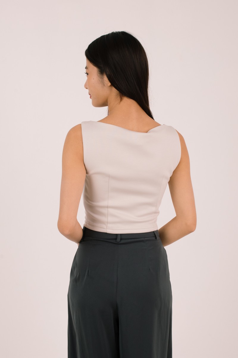 RESTOCK4: Paddle Padded Boat-Neck Top in Stone Grey